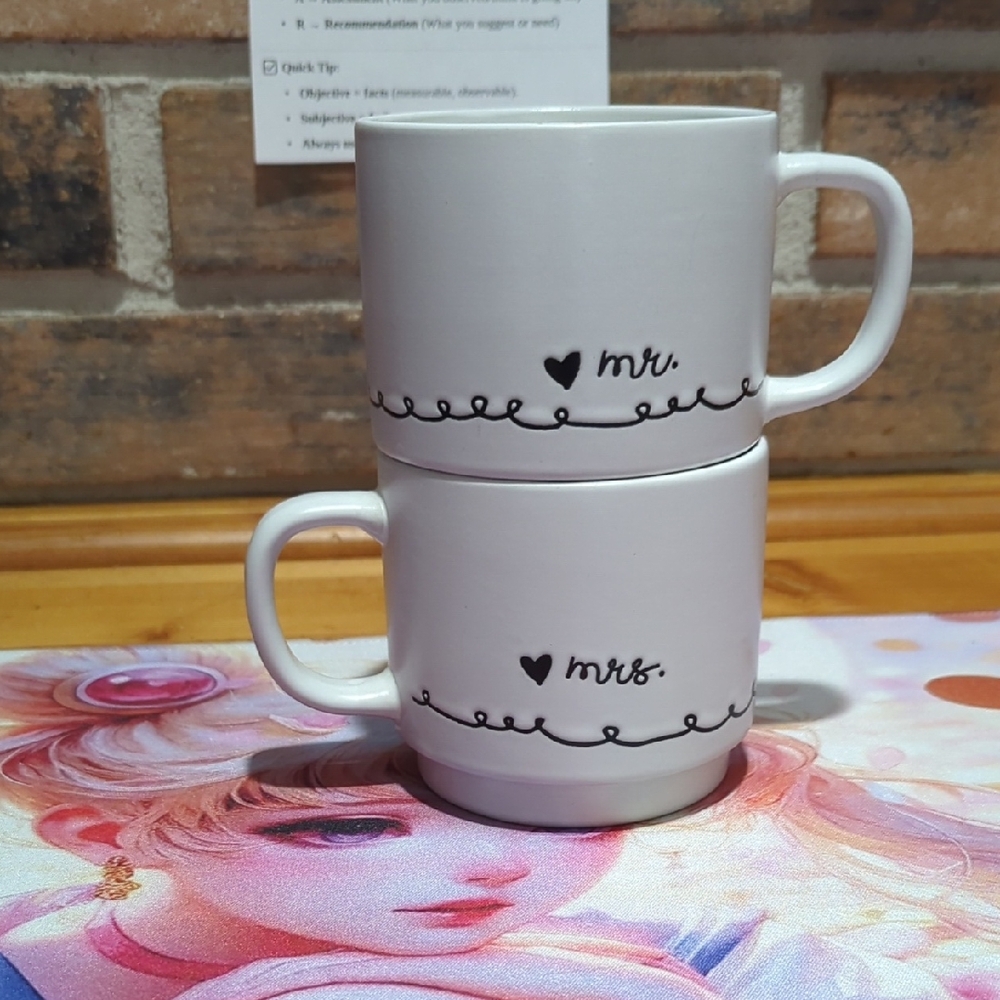 Mr. & Mrs. Coffee Mug Set – White with Black Script - Picture 2 of 8